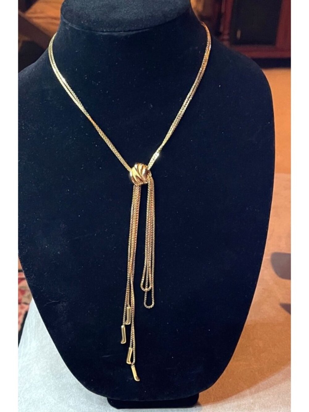 Vintage 70s Monet Bolo Lariat Slinky Y Gold Tone Necklace